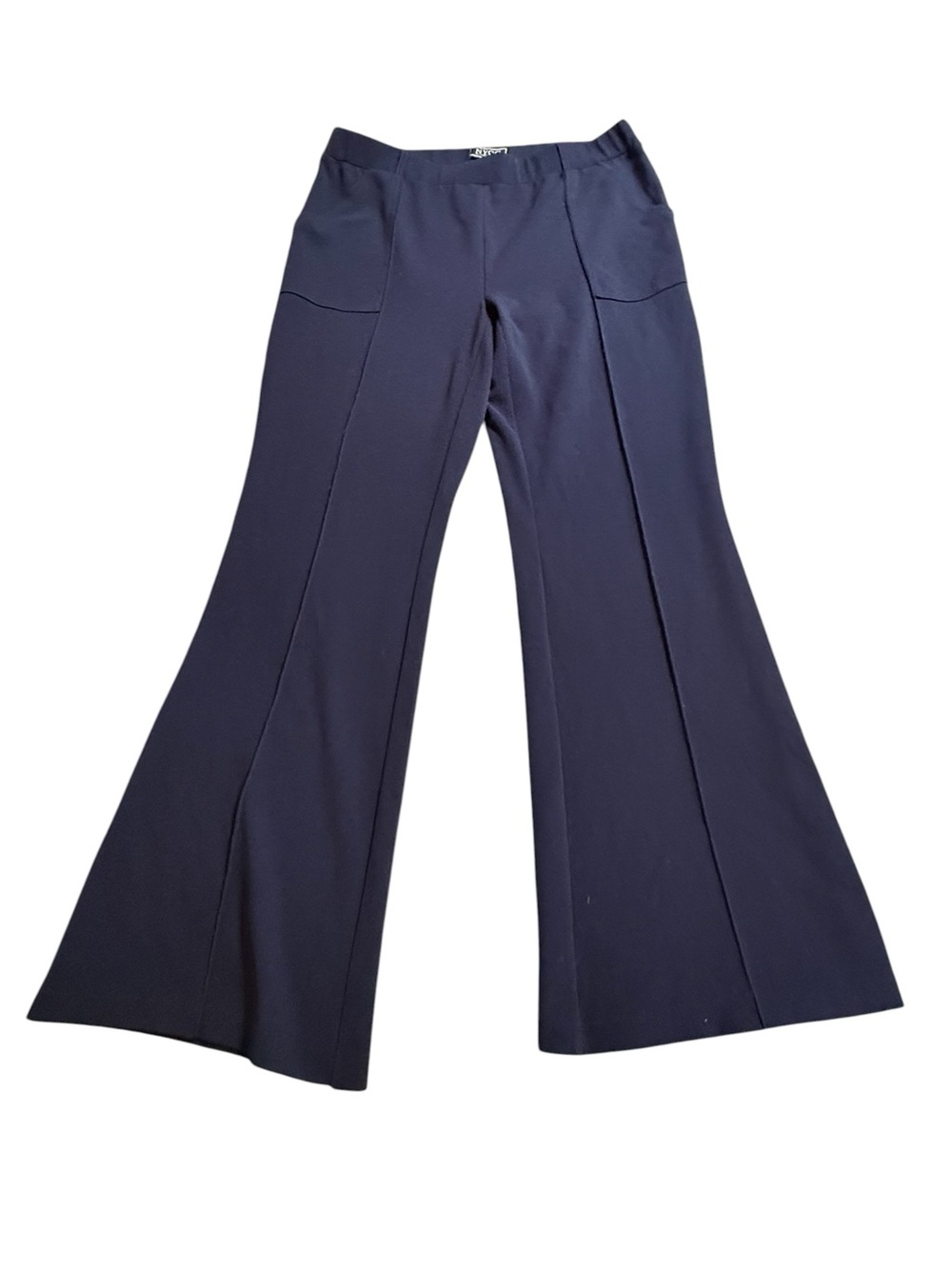 NYCC Women's Flare Leg Pants Size 10 Navy Blue Pintuck Seam Stretch Career